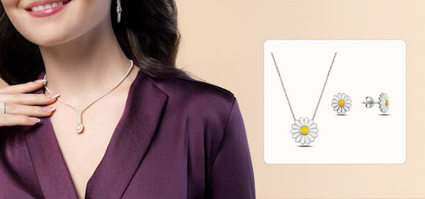 Floral Sophistication: Pure Sterling Silver Daisy Jewellery Set - Zehrai