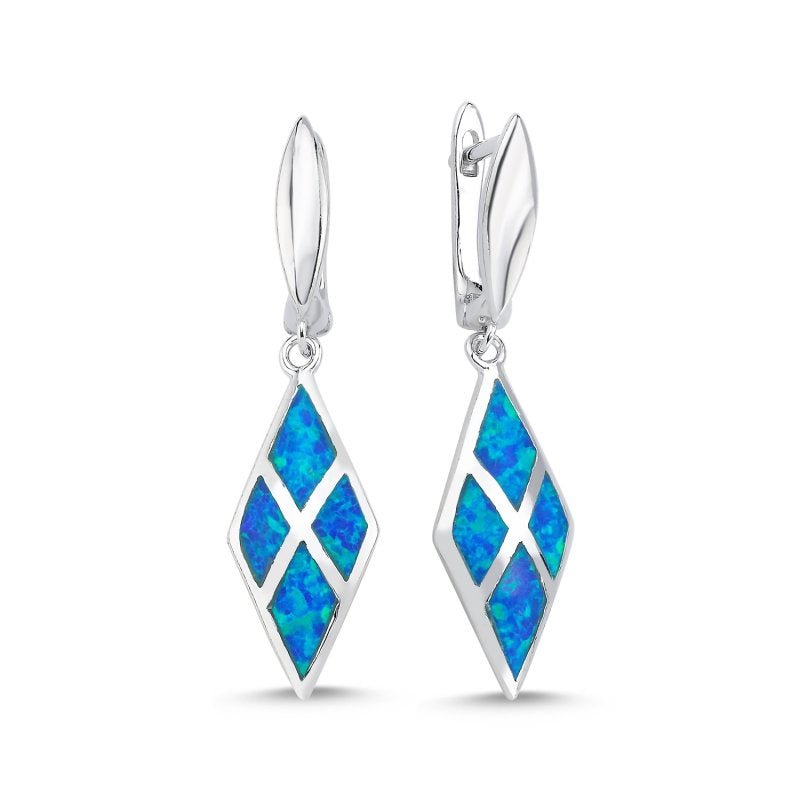 Created Opal Drop Earrings in Sterling Silver - Zehrai