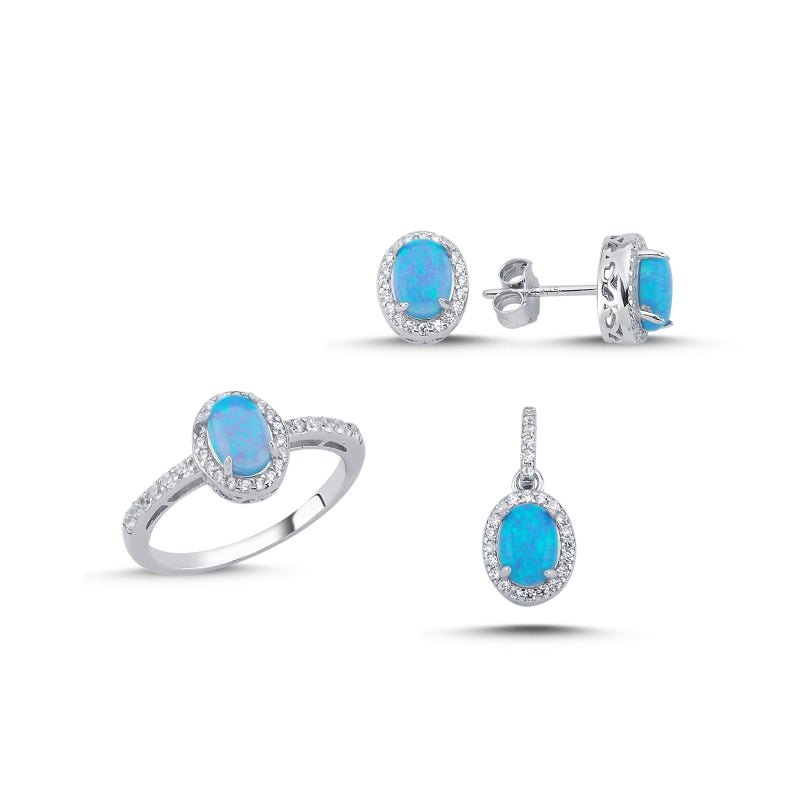 Created Opal Ring Earrings and Necklace Set In Sterling Silver - Zehrai