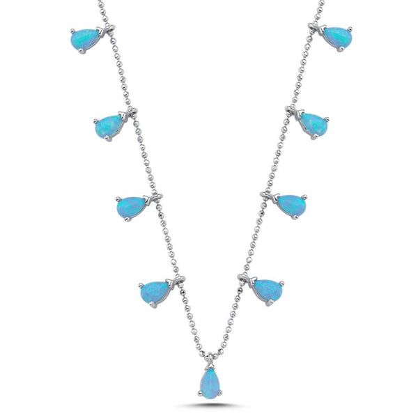 Created Opal Teardrop Dangle Choker Necklace In Sterling Silver - Zehrai