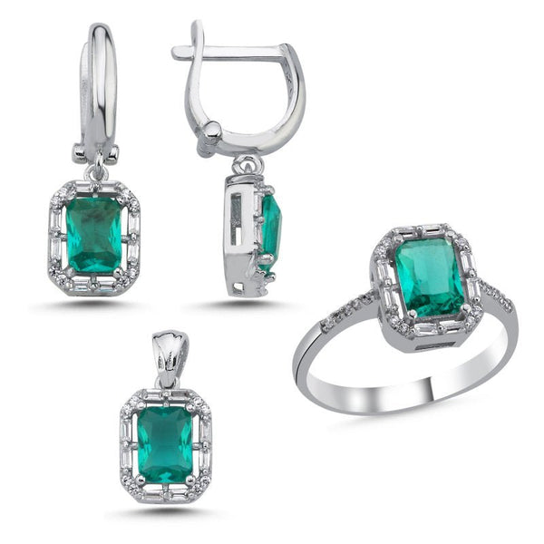 Created Paraiba Set Of Ring Earrings And Necklace In Sterling Silver