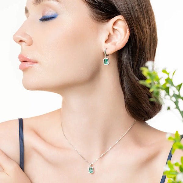 Created Paraiba Set Of Ring Earrings And Ring In Sterling Silver - Zehrai