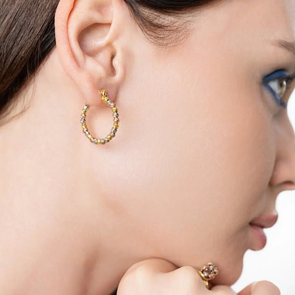 Diamond Cut Tri Colour Ball Hoop Earrings In Sterling Silver - Zehrai