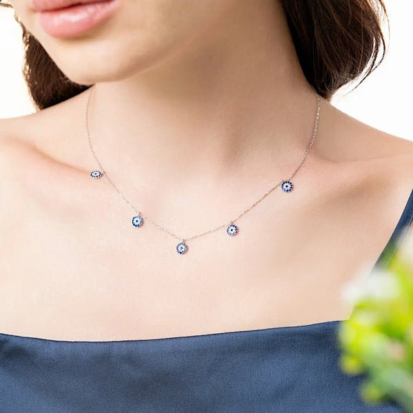 Evil Eye Choker Necklace With CZ In Sterling Silver - Zehrai