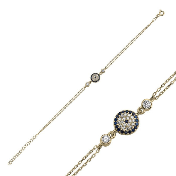 Evil Eye CZ Twin Chain Bracelet in Sterling Silver