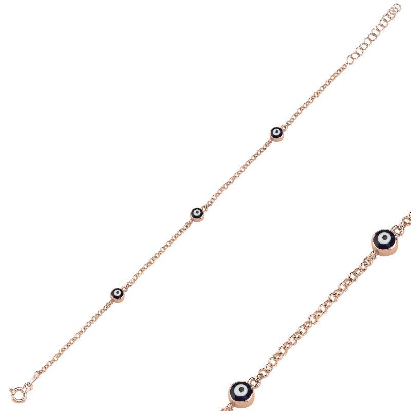 Evil Eye Navy Blue Enamel Bracelet In Sterling Silver - Zehrai