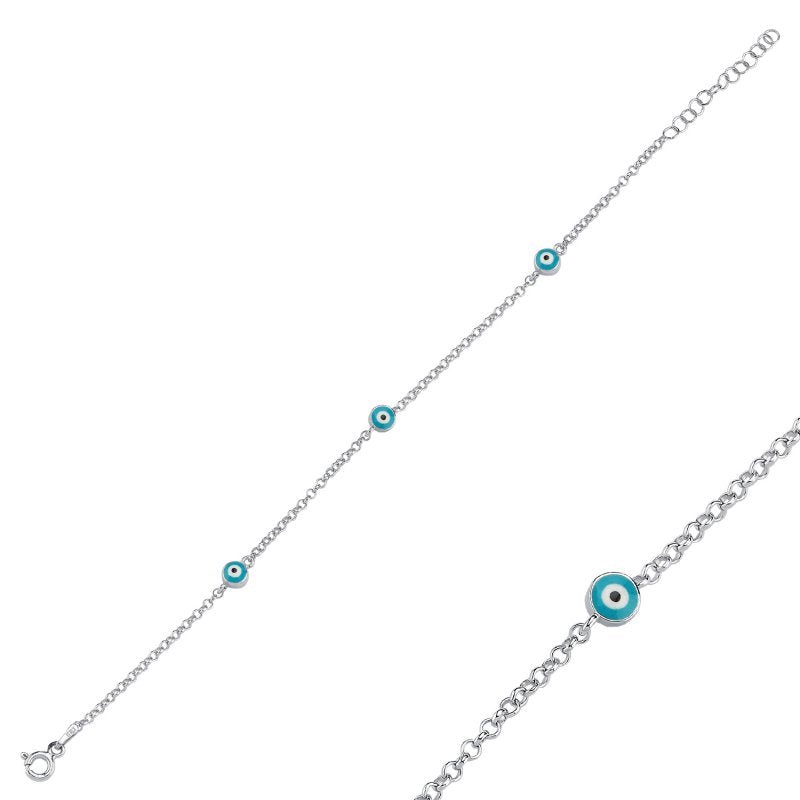 Evil Eye Turquoise Enamel Bracelet in Sterling Silver - Zehrai