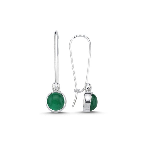 Green agate drop earrings in sterling silver - Zehrai