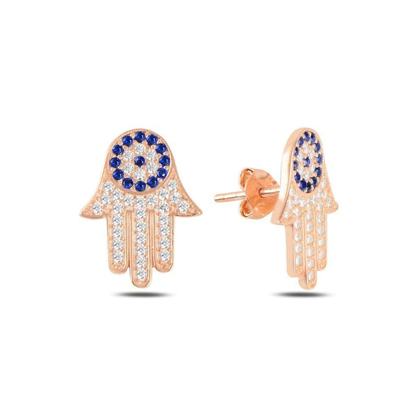 Hamsa & Evil Eye Stud Earrings In Sterling Silver