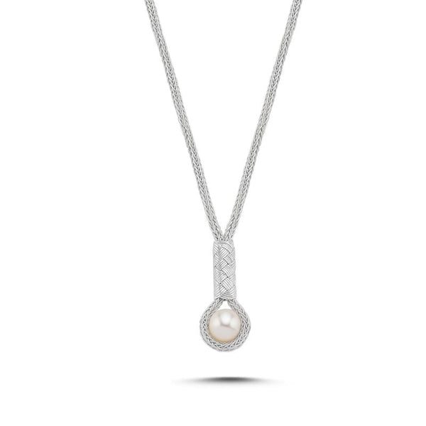 Handwoven Kazaz Necklace with Cultured Fresh Water Pearl In Pure Silver - Zehrai