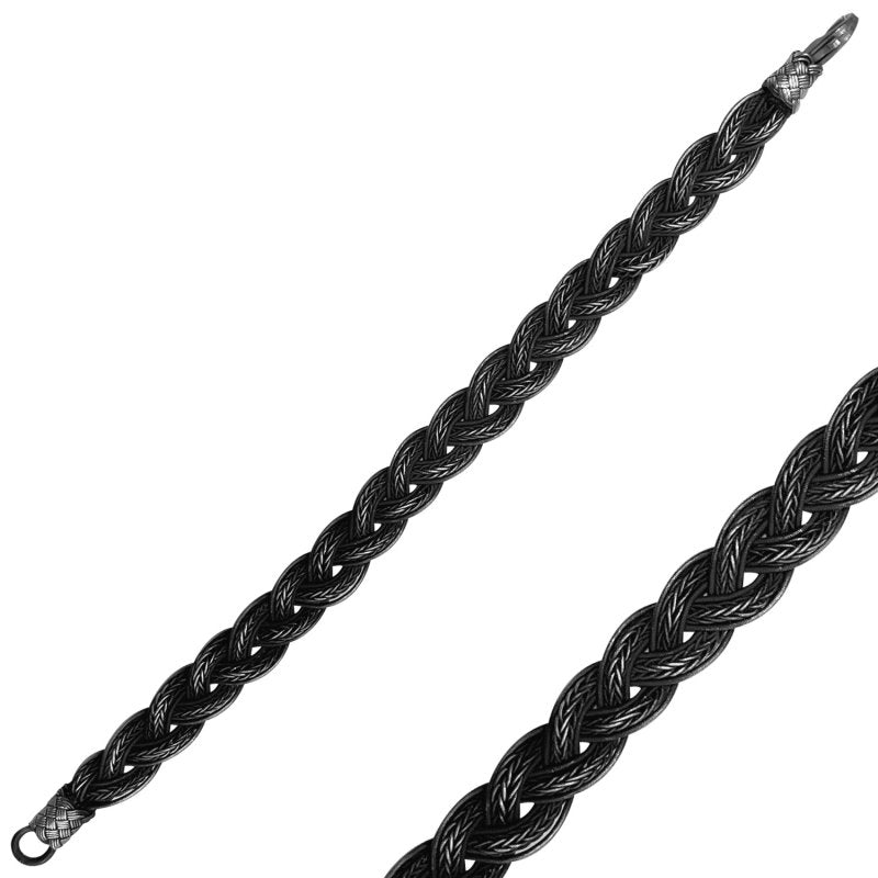 Interwoven Oxidised Kazaz Men Bracelet In Pure Silver - Zehrai