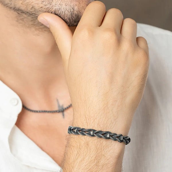 Oxidised Kazaz bracelet for Men in pure silver - Zehrai