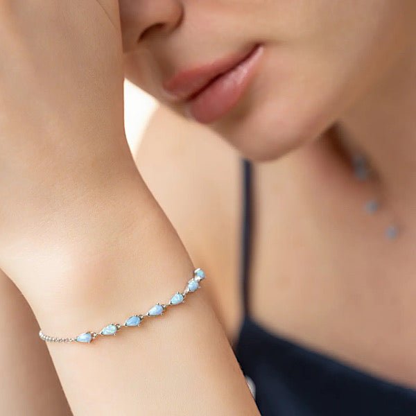 Teardrop Created Opal Bracelet In Sterling Silver - Zehrai