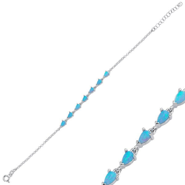 Teardrop Cultured Light Blue Opal Bracelet In Sterling Silver