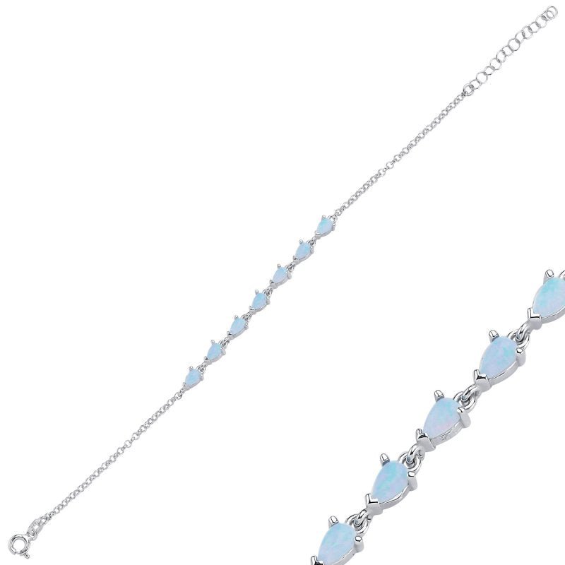 Teardrop Created White Opal Bracelet In Sterling Silver - Zehrai