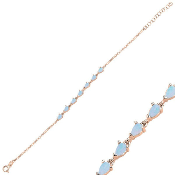 Teardrop Cultured White Opal Bracelet In Sterling Silver