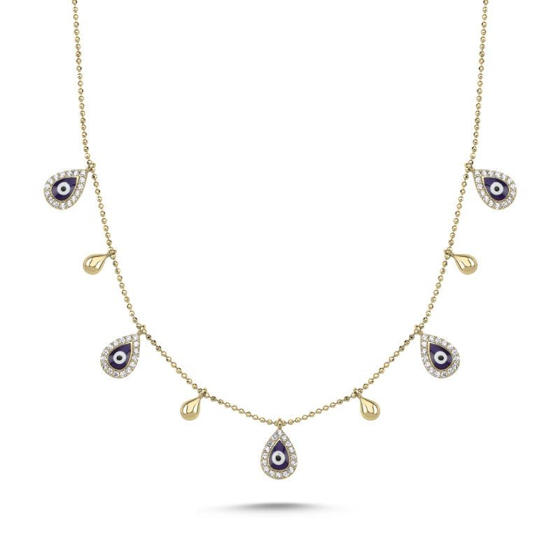 Teardrop Dangle Evil Eye Choker Necklace In Sterling Silver - Zehrai