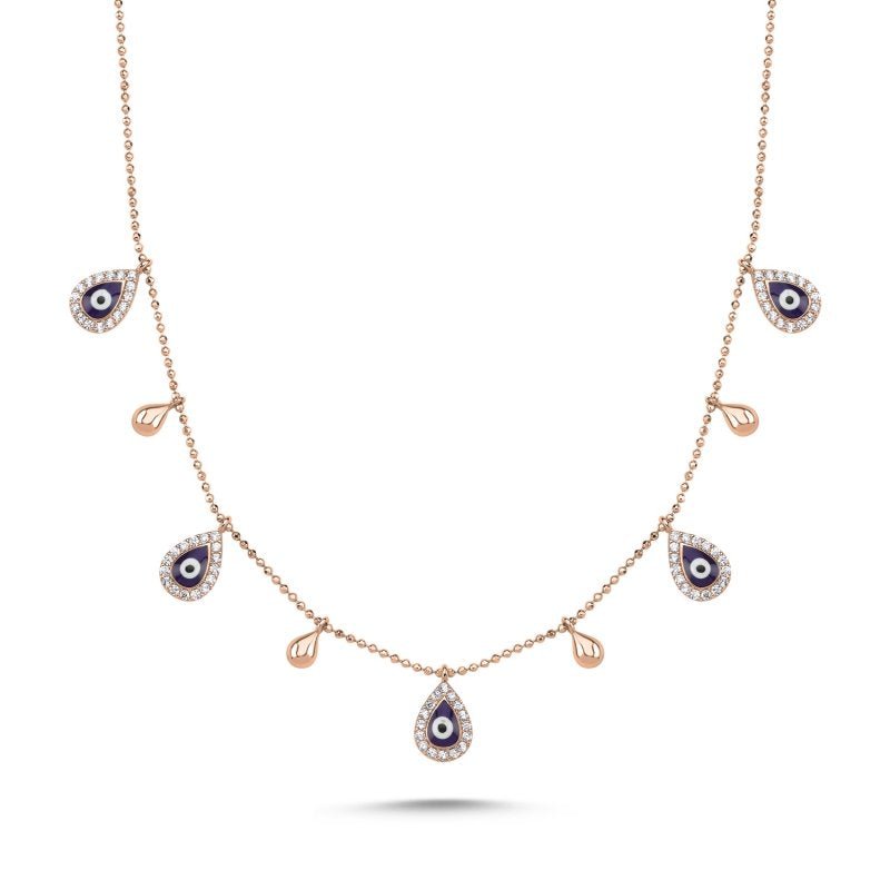 Teardrop Dangle Evil Eye Choker Necklace In Sterling Silver - Zehrai