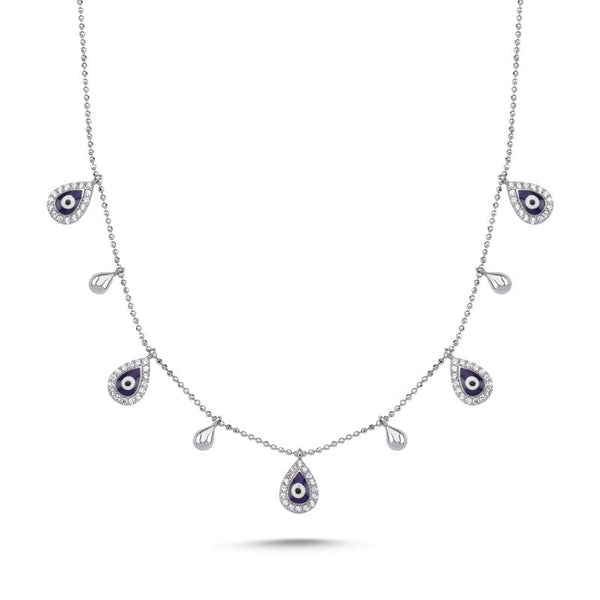 Teardrop Dangle Evil Eye Choker Necklace In Sterling Silver