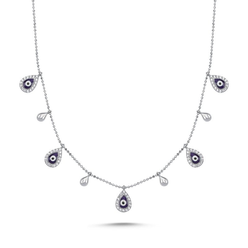 Teardrop Dangle Evil Eye Choker Necklace In Sterling Silver - Zehrai